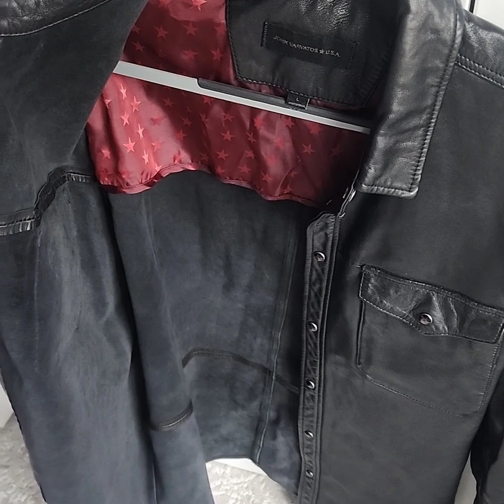 John Varvatos Black Leather Shirt Jacket - Picture 4 of 10